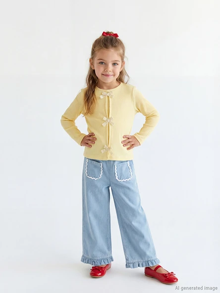 LCW Kids Mavi Beli Lastikli Kız Çocuk Jean Pantolon ürün görseli 1
