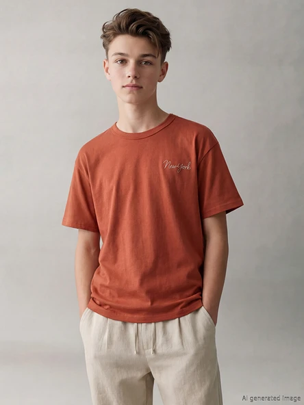 LCW Kids Kahverengi New York Baskılı Erkek Çocuk Tişört ürün görseli 1