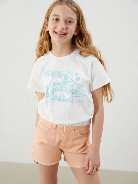 LCW Kids Beyaz Bisiklet Yaka Kız Çocuk Tişört ürün görseli 1