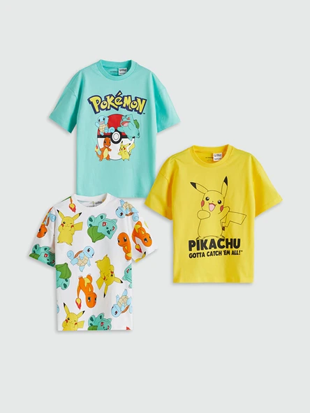 LCW Kids Sarı Pokemon Baskılı Erkek Çocuk Tişört 3'lü ürün görseli 1