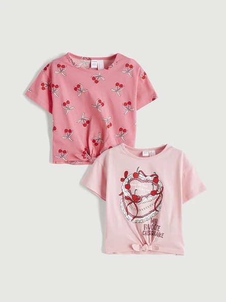LC WAIKIKI Pembe Baskılı Kız Çocuk Tişört 2'li ürün görseli 1