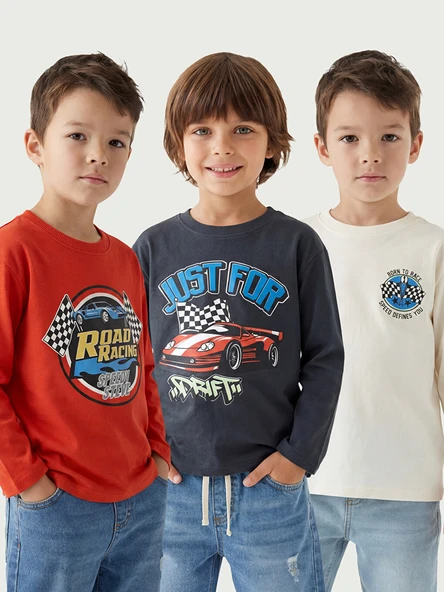LCW Kids Bej Baskılı Erkek Çocuk Tişört 3'lü ürün görseli 1