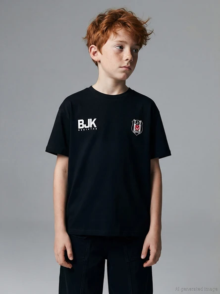 LCW Kids Siyah Bisiklet Yaka Beşiktaş Baskılı Erkek Çocuk Tişört ürün görseli 1