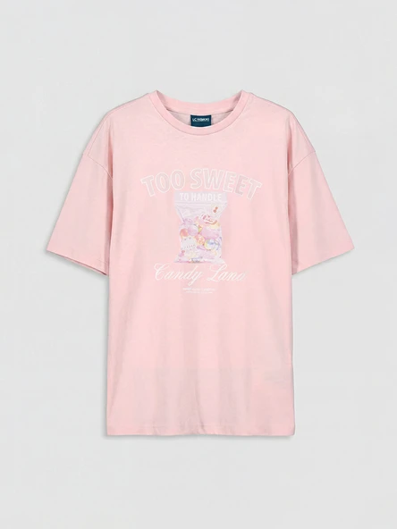LCW Kids Pembe Bisiklet Yaka Baskılı Kız Çocuk Tişört ürün görseli 1