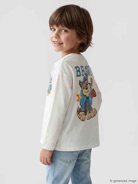 LCW Kids Ekru Bisiklet Yaka Paw Patrol Baskılı Erkek Çocuk Tişört ürün görseli 1