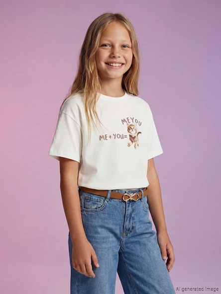 LCW Kids Beyaz Baskılı Kız Çocuk Tişört ürün görseli 1