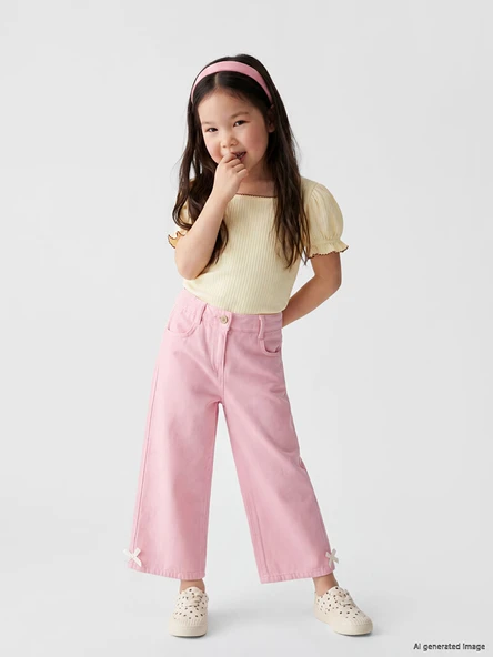 LCW Kids Pembe Regular Fit Kız Çocuk Gabardin Pantolon ürün görseli 1