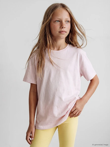 LCW Kids Pembe Bisiklet Yaka Kız Çocuk Tişört ürün görseli 1