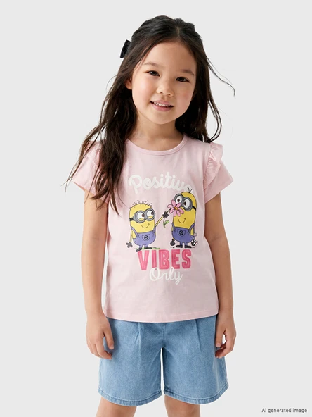 LCW Kids Pembe Minions Baskılı Kız Çocuk Tişört ürün görseli 1