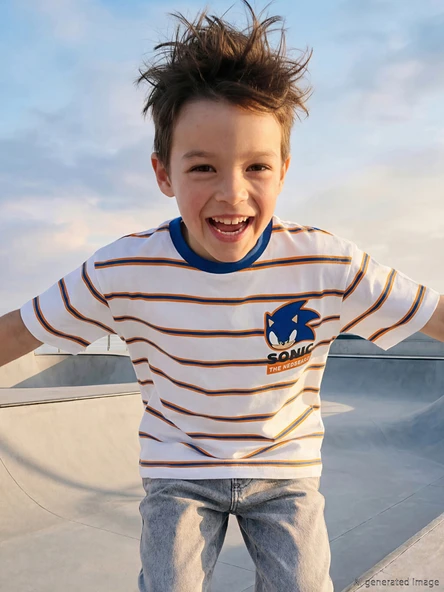 LCW Kids Beyaz Sonic Baskılı Erkek Çocuk Tişört ürün görseli 1