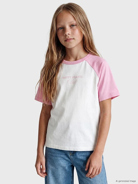 LCW Kids Ekru Yazı Baskılı Kız Çocuk Tişört ürün görseli 1
