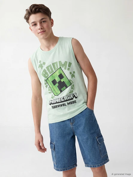 LCW Kids Yeşil Minecraft Baskılı Erkek Çocuk Atlet ürün görseli 1