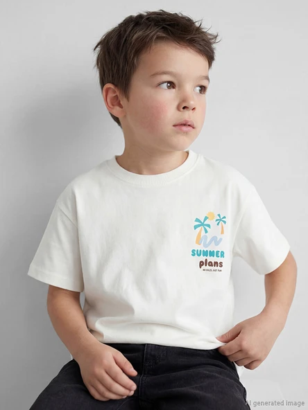 LCW Kids Beyaz Baskılı Erkek Çocuk Tişört ürün görseli 1