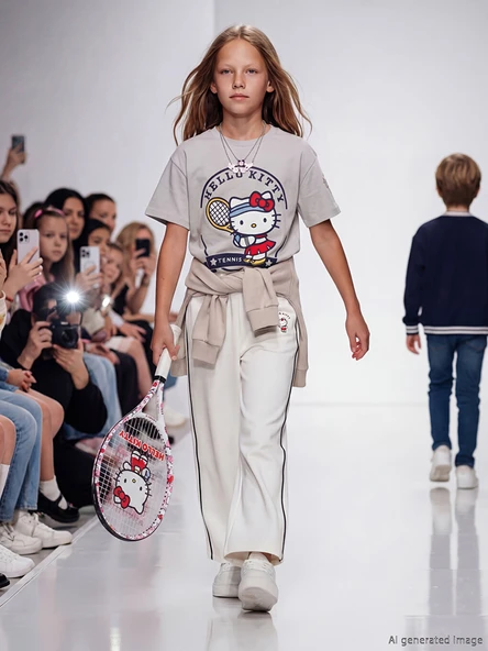 LCW Kids Gri Bisiklet Yaka Hello Kitty Baskılı Kız Çocuk Tişört ürün görseli 1