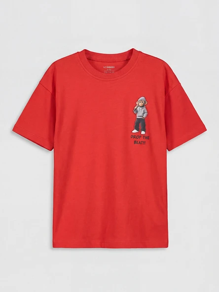 LCW Kids Kırmızı Bisiklet Yaka Baskılı Erkek Çocuk Tişört ürün görseli 1