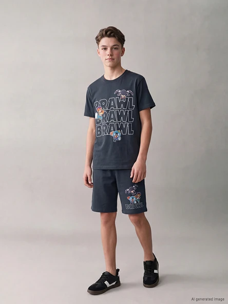 LCW Kids Lacivert Bisiklet Yaka Brawl Stars Baskılı Erkek Çocuk Tişört ürün görseli 1