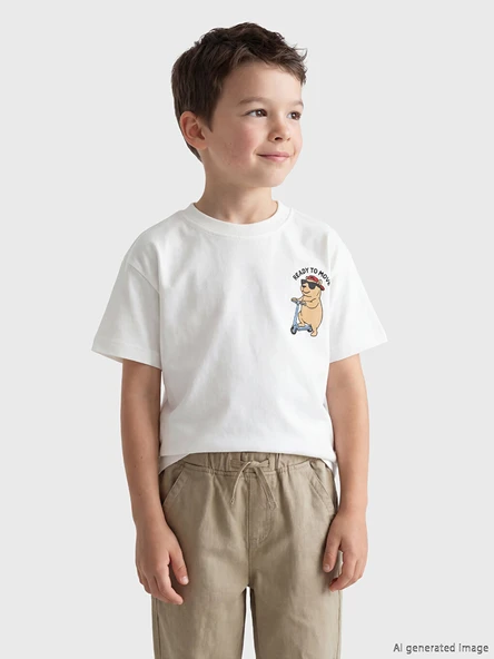 LCW Kids Beyaz Bisiklet Yaka Baskılı Erkek Çocuk Tişört ürün görseli 1