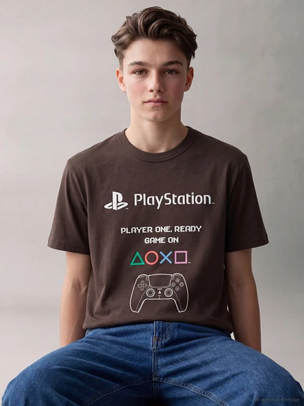 LCW Kids Kahverengi PlayStation Baskılı Erkek Çocuk Tişört ürün görseli 1