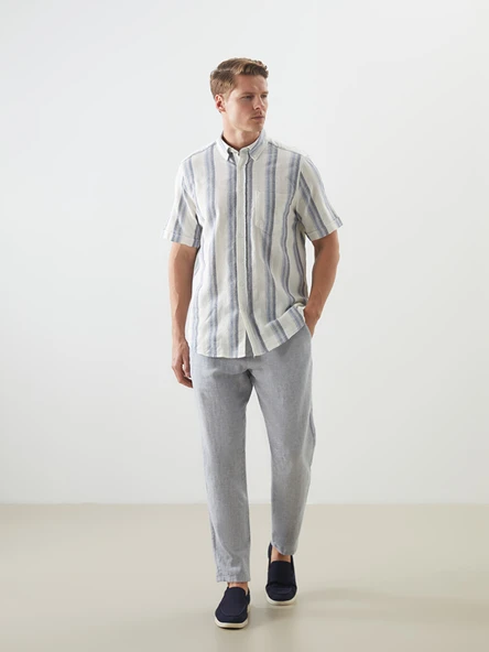 LCWAIKIKI Classic Mavi Regular Fit Keten Karışımlı Erkek Chino Pantolon ürün görseli 1