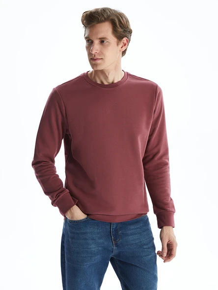 LCWAIKIKI Basic Pembe Bisiklet Yaka Uzun Kollu Erkek Sweatshirt ürün görseli 1