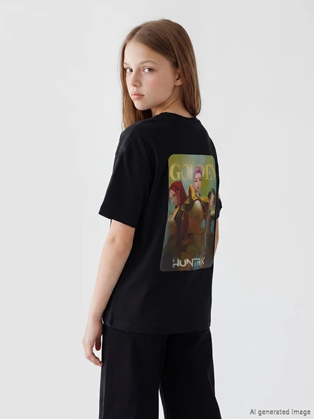 LCW Kids Siyah K-Pop Demon Hunters Baskılı Kız Çocuk Tişört ürün görseli 1