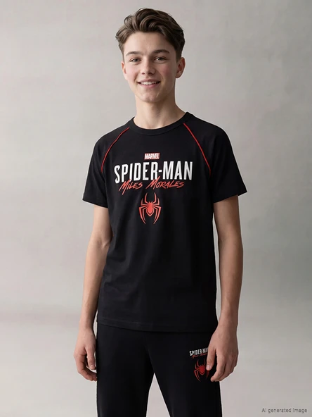 LCW Kids Siyah Spider-Man Baskılı Erkek Çocuk Soft Touch Tişört ürün görseli 1