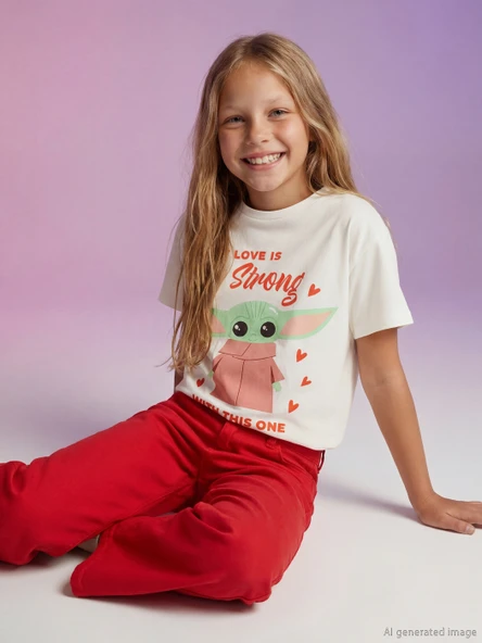LCW Kids Beyaz Star Wars Baskılı Kız Çocuk Tişört ürün görseli 1