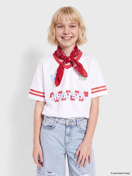 LCW Kids Beyaz Hırvatistan Baskılı Kız Çocuk Forma Tişört ürün görseli 1