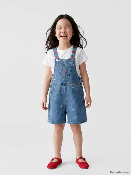 LCW Kids Mavi Nakışlı Kız Çocuk Jean Salopet ürün görseli 1