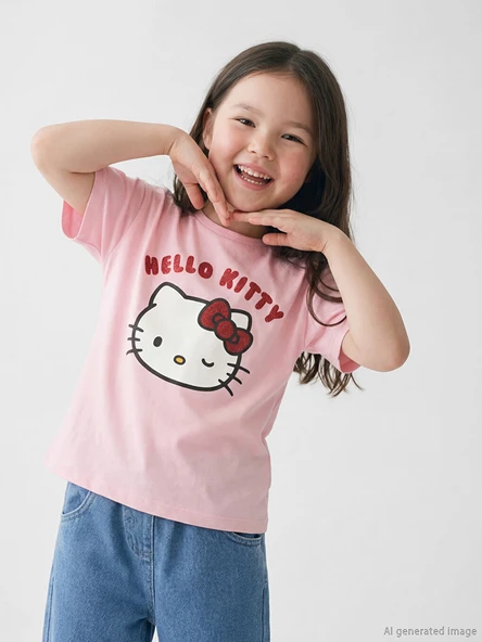 LCW Kids Pembe Hello Kitty Baskılı Kız Çocuk Tişört ürün görseli 1