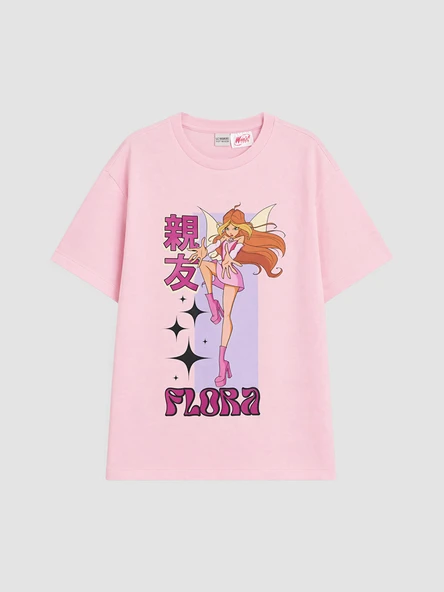 LCW Kids Pembe Bisiklet Yaka Winx Club Baskılı Kız Çocuk Tişört ürün görseli 1