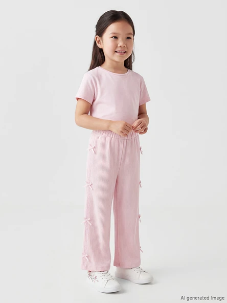 LCW Kids Pembe Kız Çocuk Müslin Geniş Paça Pantolon ürün görseli 1