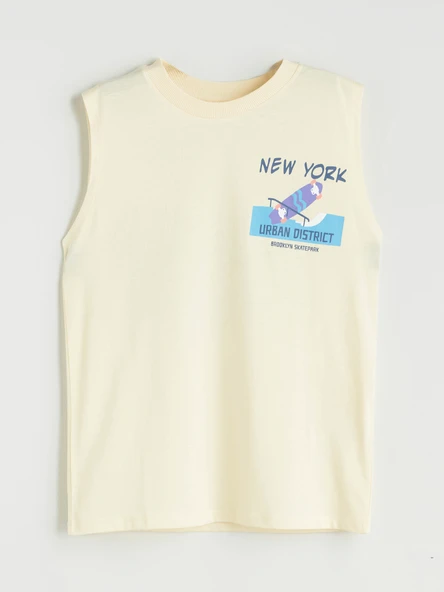 LCW Kids Sarı Bisiklet Yaka New York Baskılı Erkek Çocuk Atlet ürün görseli 1