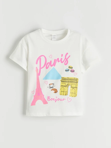 LCW Kids Beyaz Paris Baskılı Kız Çocuk Tişört ürün görseli 1