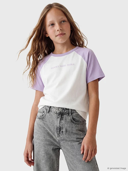 LCW Kids Beyaz Yazı Baskılı Kız Çocuk Tişört ürün görseli 1