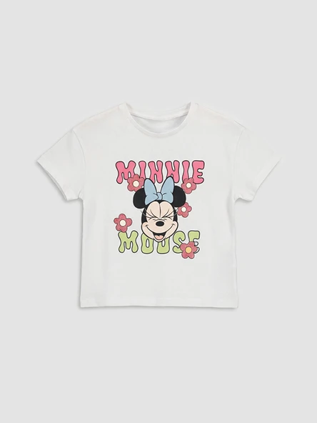 LCW Kids Beyaz Bisiklet Yaka Minnie Mouse Baskılı Kız Çocuk Tişört ürün görseli 1