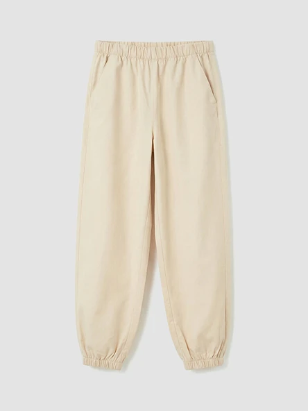 LC WAIKIKI Bej Beli Lastikli Kız Çocuk Jogger Pantolon ürün görseli 1