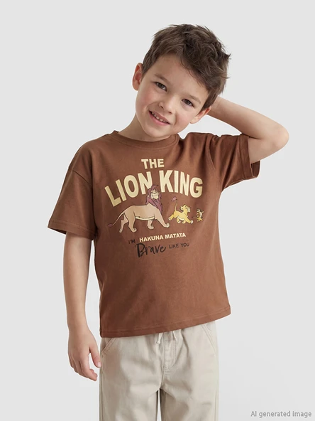 LCW Kids Kahverengi Aslan Kral Baskılı Erkek Çocuk Tişört ürün görseli 1