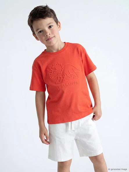 LCW Kids Kırmızı Bisiklet Yaka Baskılı Erkek Çocuk Tişört ürün görseli 1