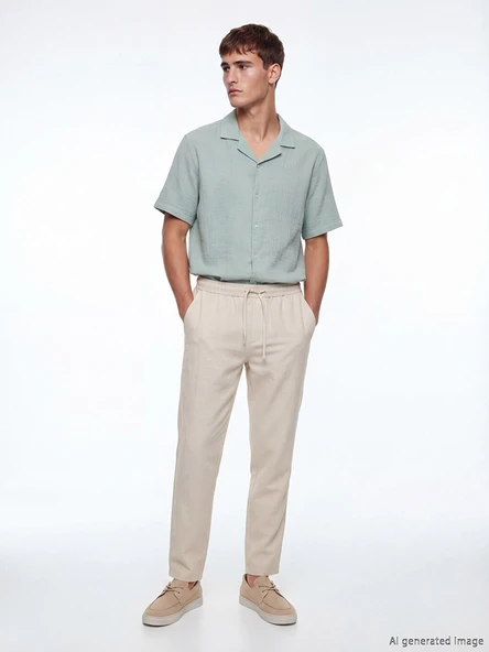 LCW Vision Bej Regular Fit Keten Görünümlü Erkek Pantolon ürün görseli 1