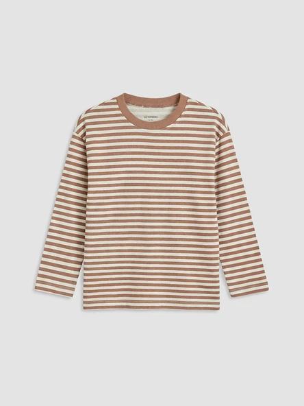 LCW Kids Kahverengi Bisiklet Yaka Çizgili Erkek Çocuk Tişört ürün görseli 1