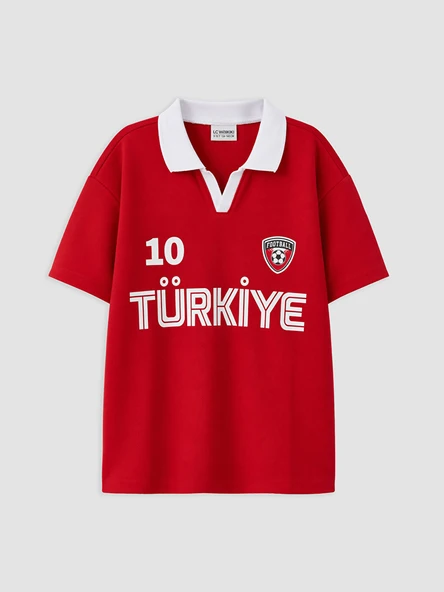 LCW Kids Kırmızı Polo Yaka FIFA World Cup Baskılı Erkek Çocuk Tişört ürün görseli 1