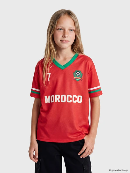 LCW Kids Kırmızı Fas Baskılı Kız Çocuk Forma Tişört ürün görseli 1