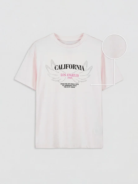LCW Kids Pembe Taşlı California Baskılı Kız Çocuk Tişört ürün görseli 1