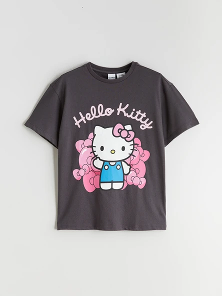 LCW Kids Gri Bisiklet Yaka Hello Kitty Baskılı Kız Çocuk Tişört ürün görseli 1
