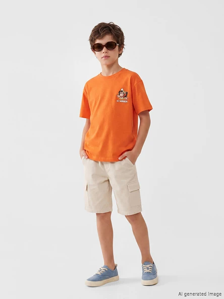 LCW Kids Turuncu Nostaljik Maymun Baskılı Unisex Çocuk Tişört ürün görseli 1
