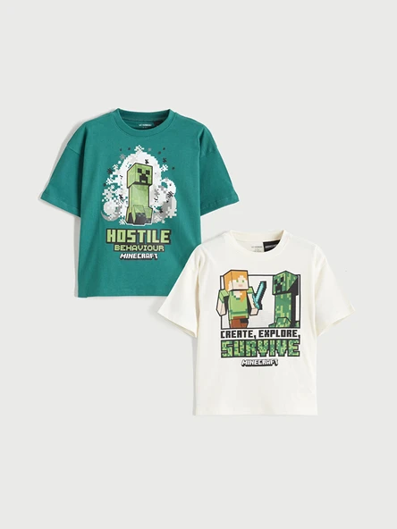 LCW Kids Bej Minecraft Baskılı Erkek Bebek Tişört 2'li ürün görseli 1