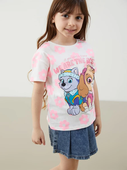 LCW Kids Ekru Bisiklet Yaka Paw Patrol Baskılı Kız Çocuk Tişört ürün görseli 1