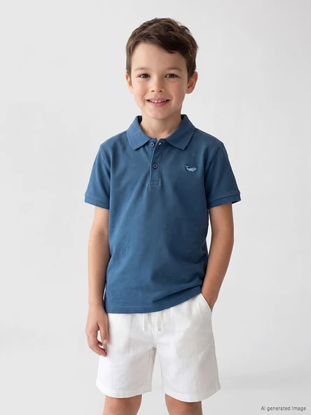 LCW Kids İndigo Polo Yaka Nakışlı Erkek Çocuk Tişört ürün görseli 1