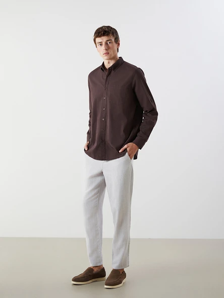LCWAIKIKI Classic Gri Regular Fit Keten Karışımlı Erkek Chino Pantolon ürün görseli 1
